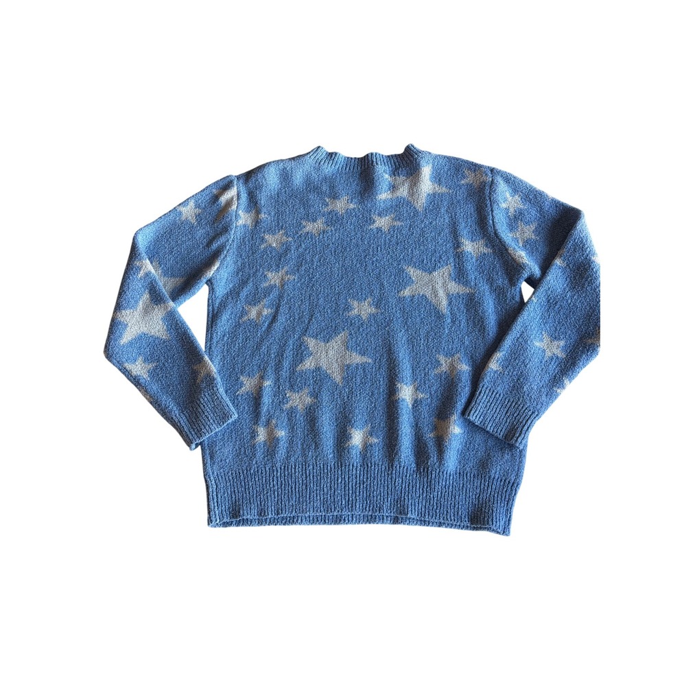 Easel Blue Star‎ Print Knit Sweater Womens Small NWT Crewneck Pullover - Picture 3 of 5
